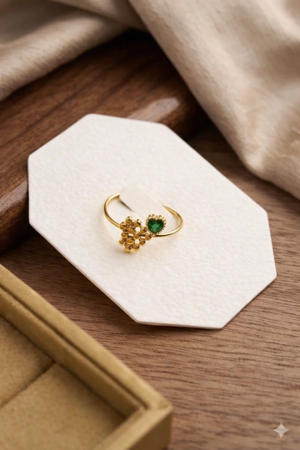Emerald Blossom Heart Ring