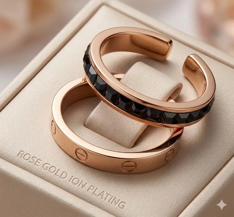 Rose Noir Crystal Cuff Ring