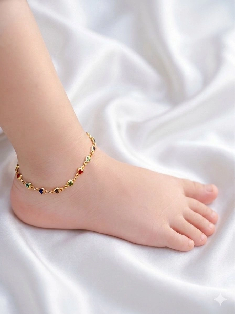 Multi heart shape gold plated kids Anklets