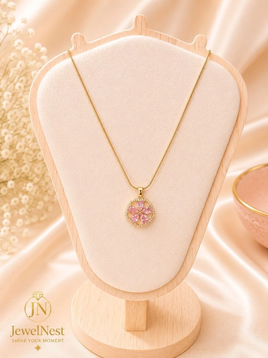 Pink Petal Halo Necklace