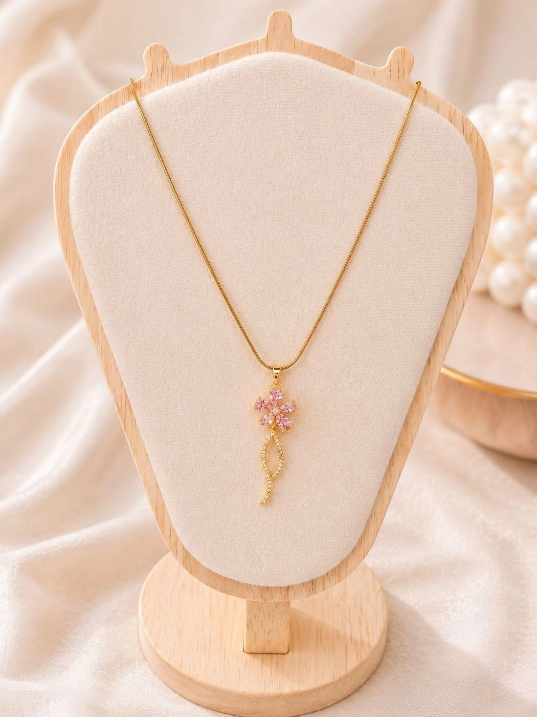 Pink Ribbon Bloom Necklace