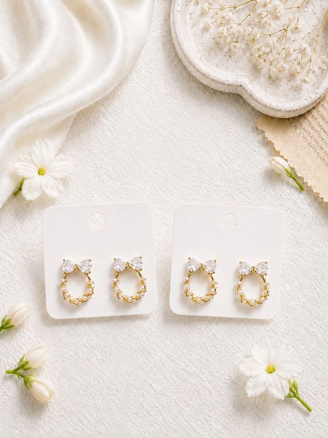 Crystal Bow Pearl Drops
