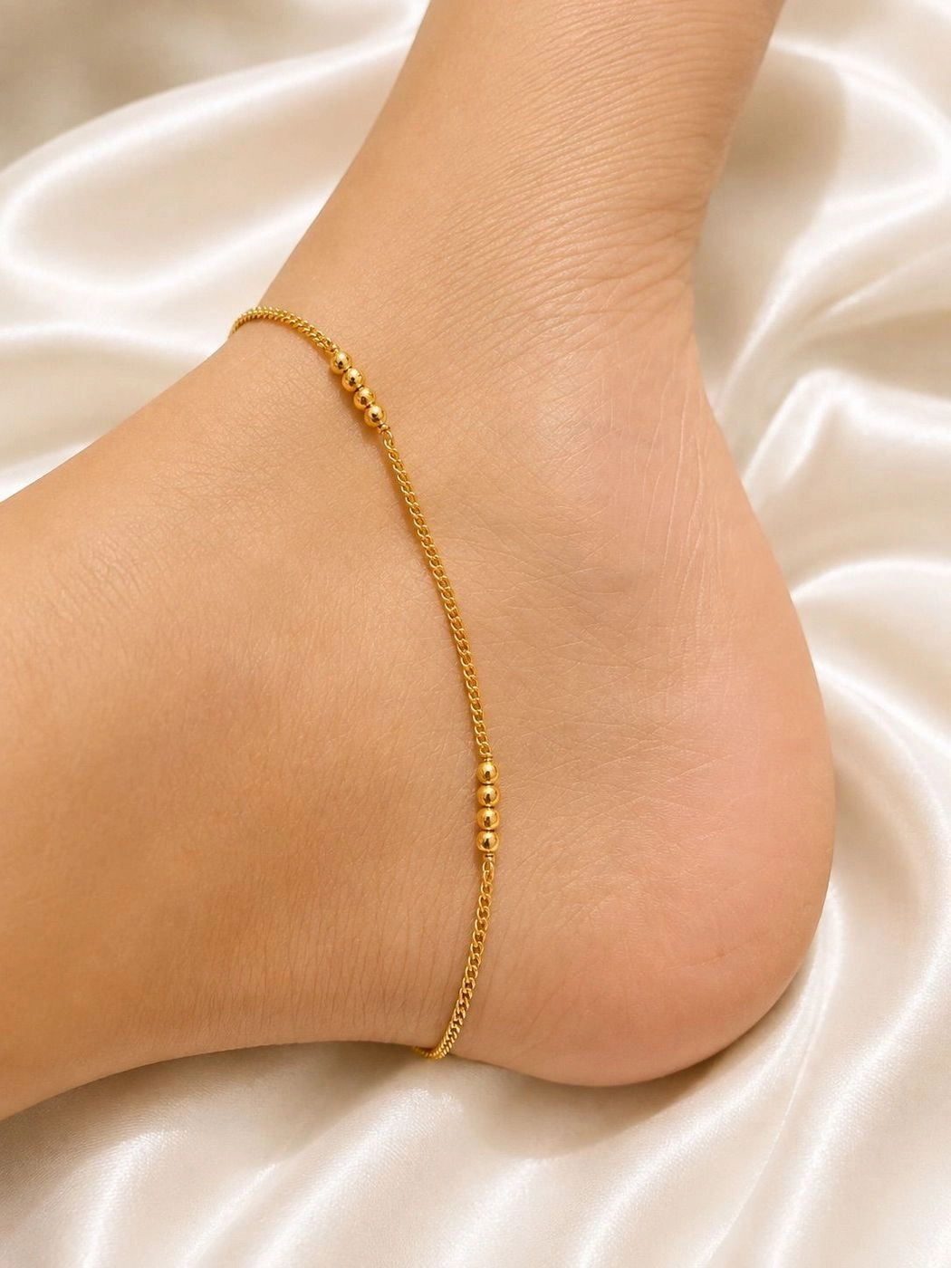 Dainty Gold Beaded Anklet