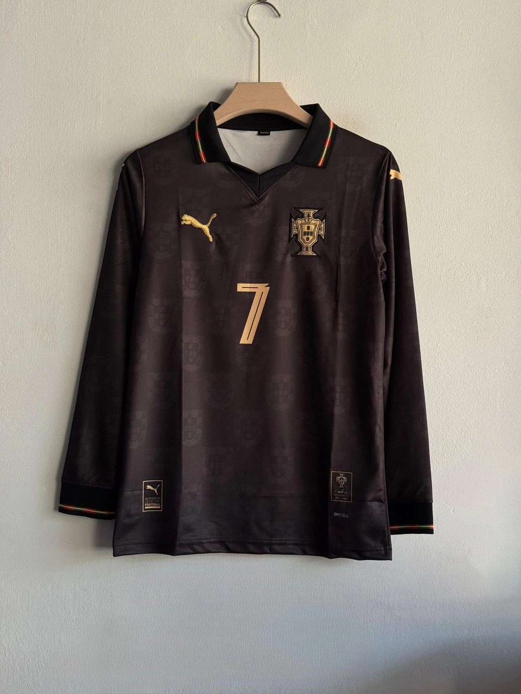 PORTUGAL 2026 BLACK KIT RONALDO FULLSLEEVE POLO EMBROIDERY PREMIUM