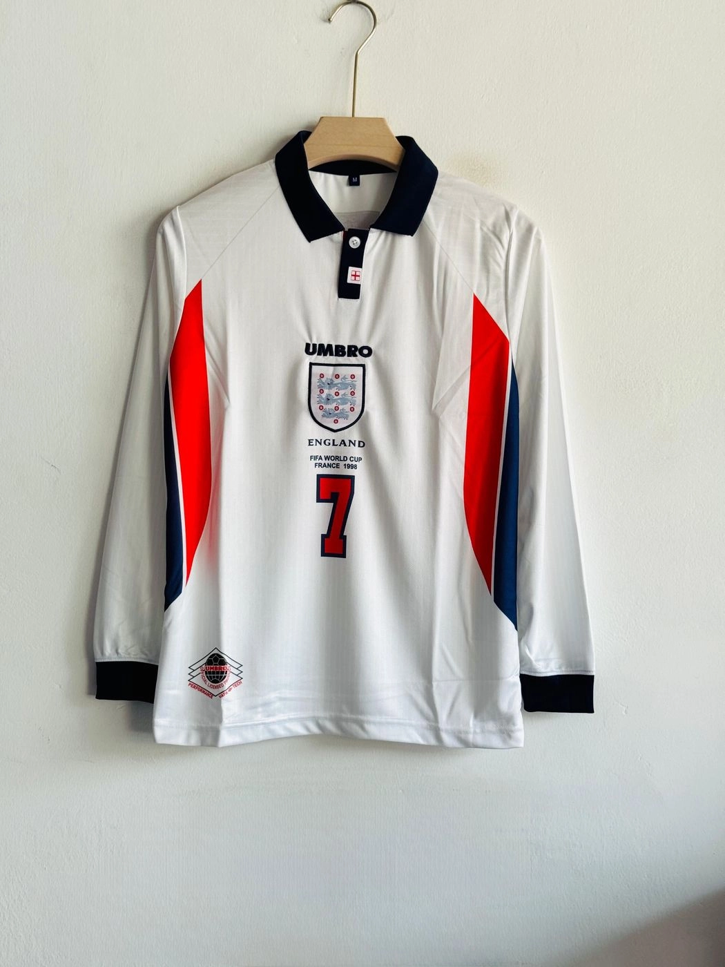 ENGLAND 1998 HOME KIT BECKHAM FULLSLEEVE POLO EMBROIDERY PREMIUM