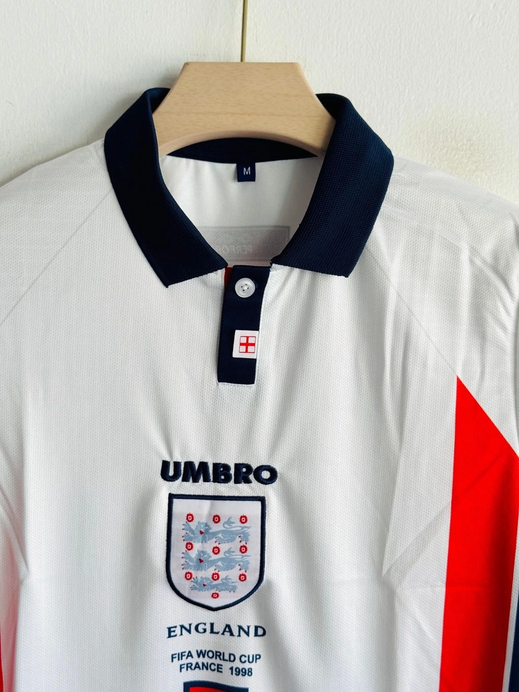 ENGLAND 1998 HOME KIT BECKHAM FULLSLEEVE POLO EMBROIDERY PREMIUM 3