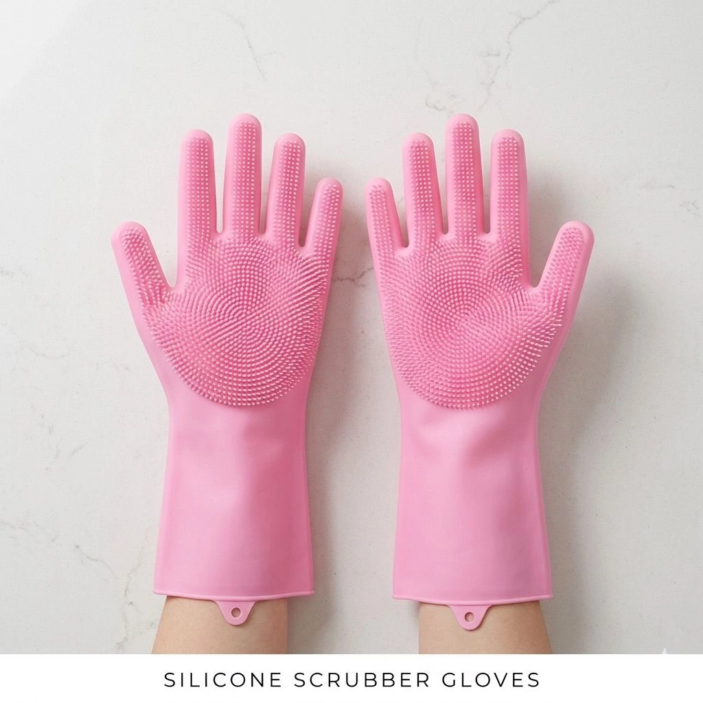 Reusable Silicone Cleaning Brush Scrubber Gloves