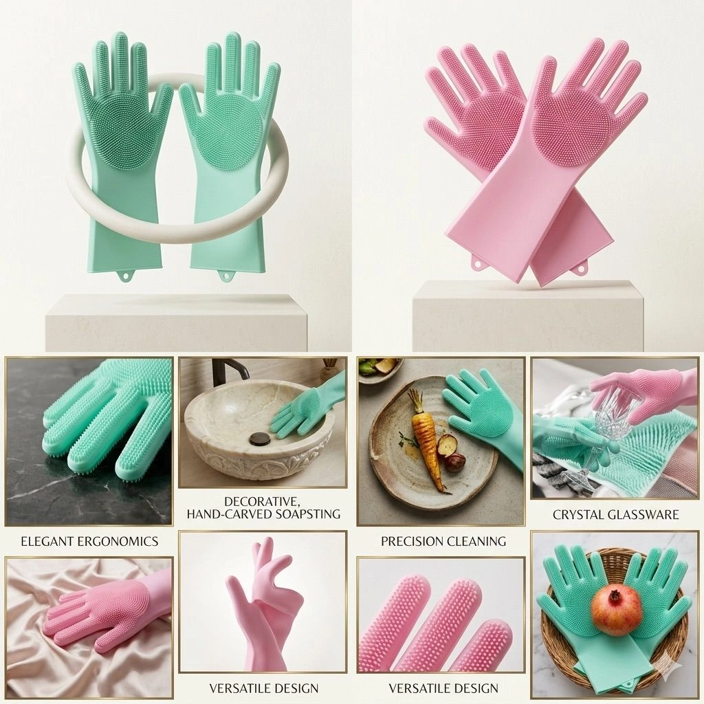 Reusable Silicone Cleaning Brush Scrubber Gloves