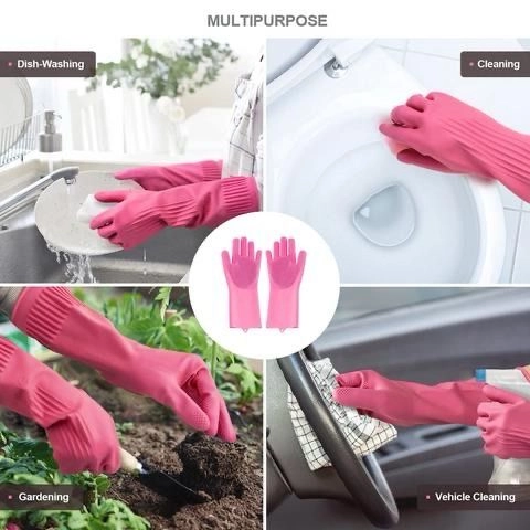 Reusable Silicone Cleaning Brush Scrubber Gloves