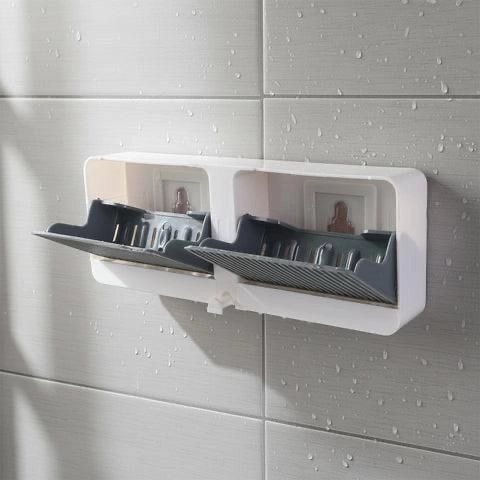 Modern Wall Mounted 4-compartment Bathroom Storage  & Soap Holder