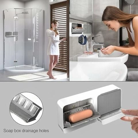 Modern Wall Mounted 4-compartment Bathroom Storage  & Soap Holder