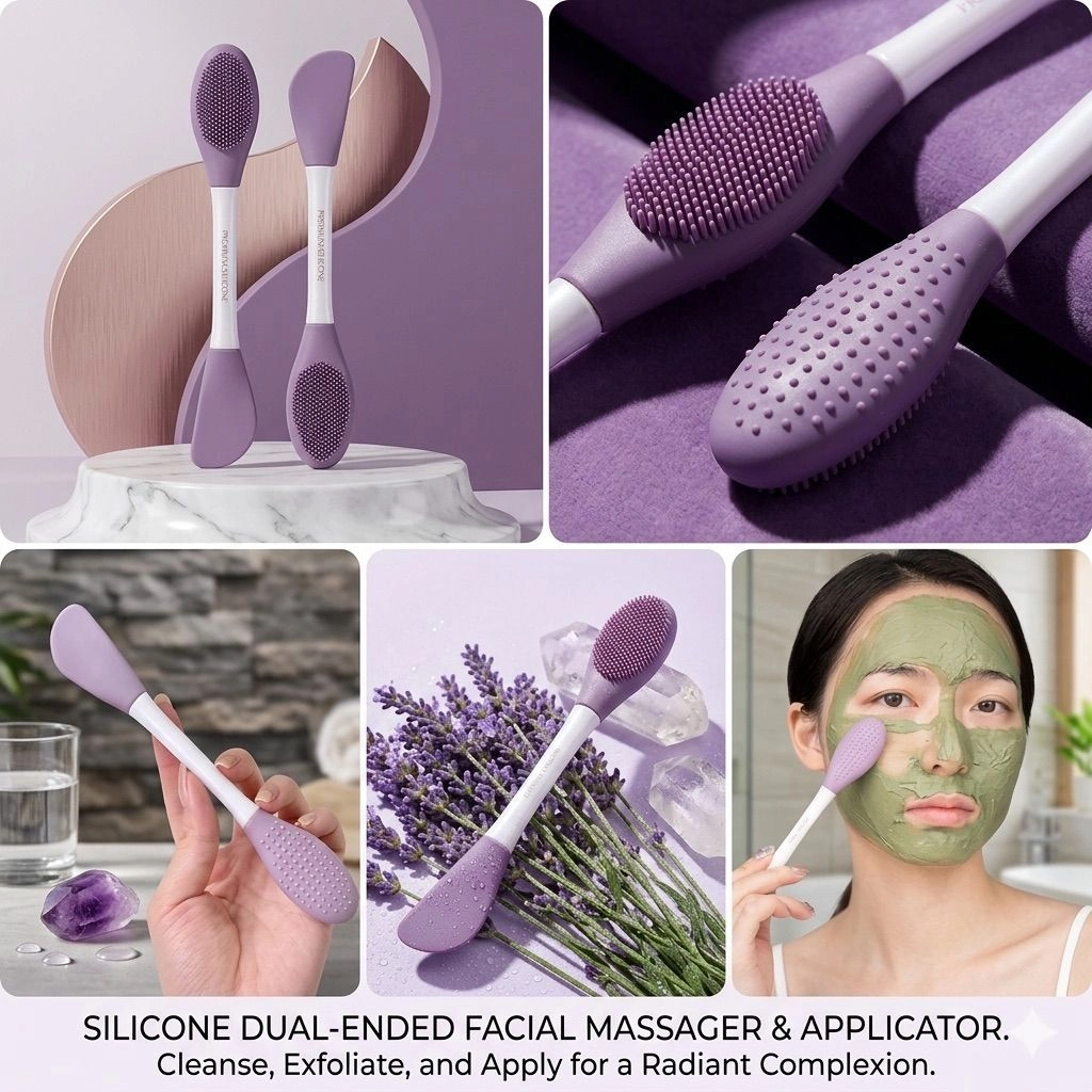 Double-Headed Silicone Mask Brush - Facial Cleansing & Mask Application Tool (2 Pc)