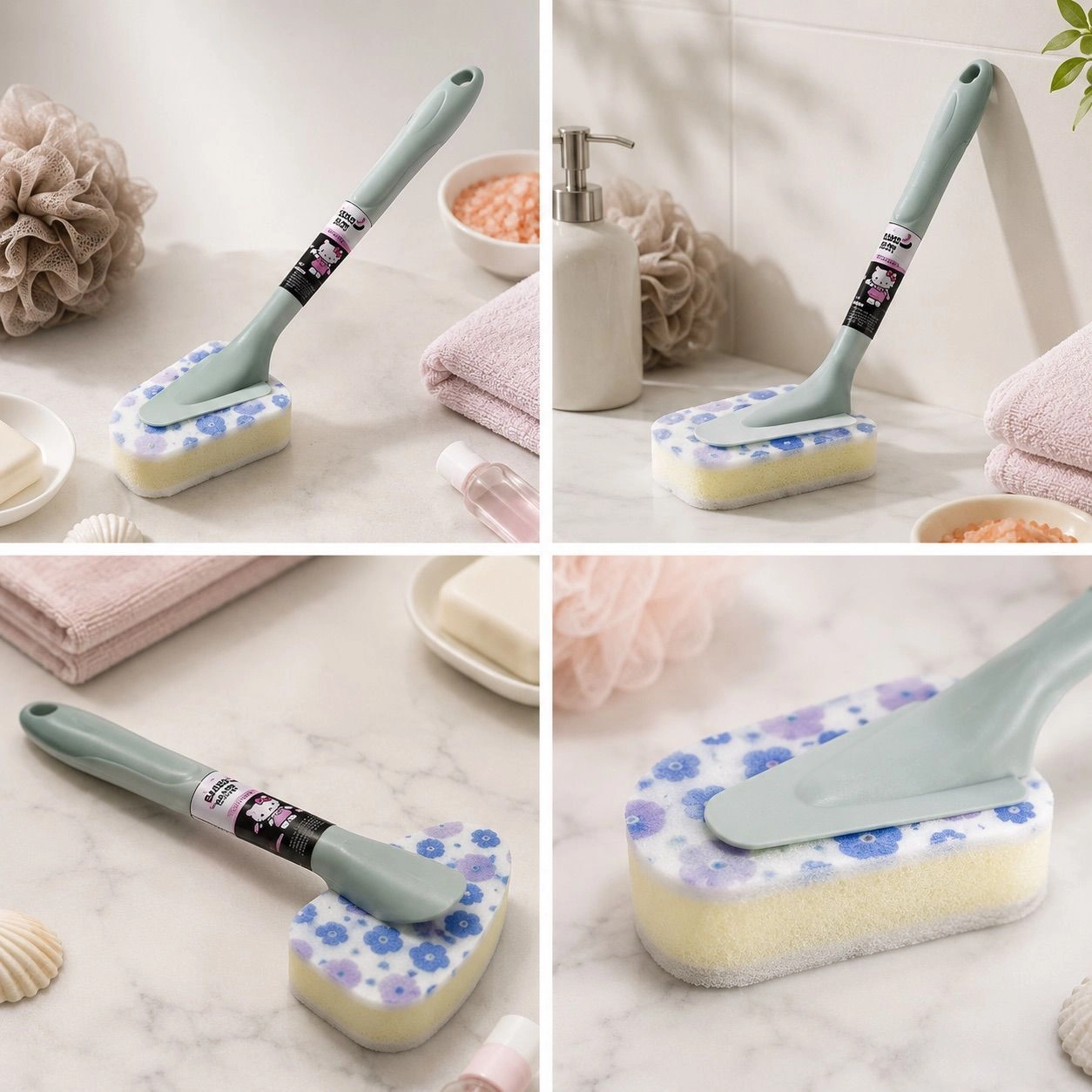 Triangular Sponge Brush - Long Handle Multipurpose Kitchen & Bathroom Cleaning Tool