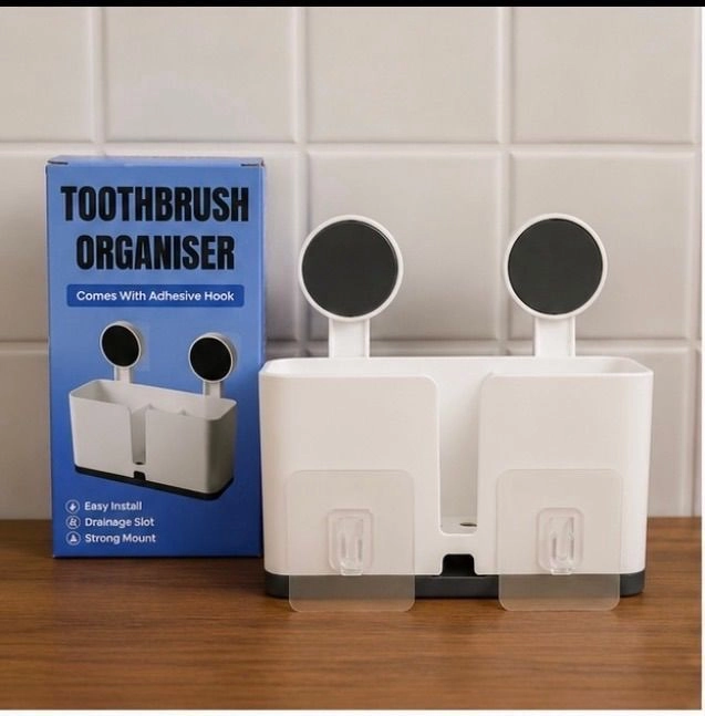 Wall Mounted 3 Compartment Toothbrush Holder With Adhesive Installation