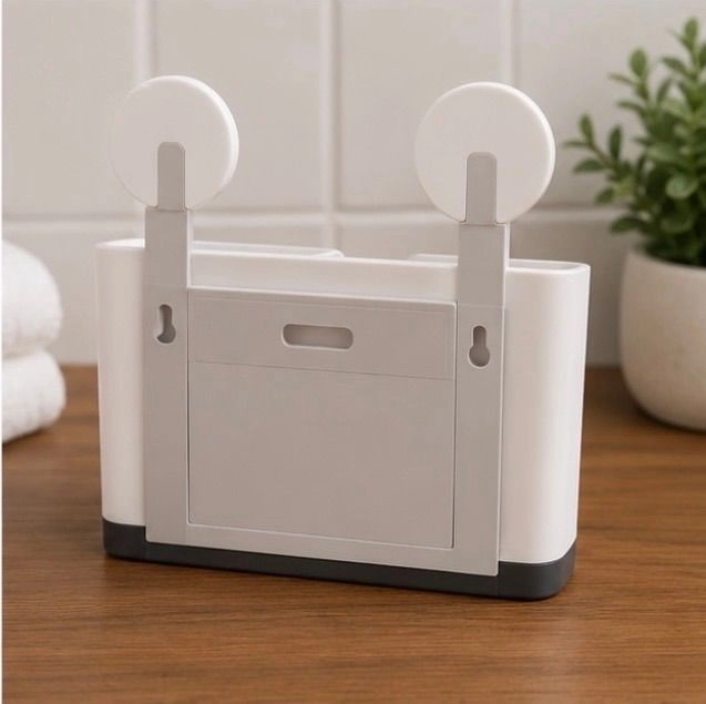 Wall Mounted 3 Compartment Toothbrush Holder With Adhesive Installation