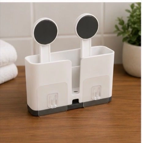 Wall Mounted 3 Compartment Toothbrush Holder With Adhesive Installation