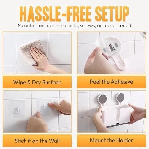 Wall Mounted 3 Compartment Toothbrush Holder With Adhesive Installation