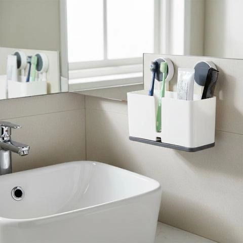 Wall Mounted 3 Compartment Toothbrush Holder With Adhesive Installation