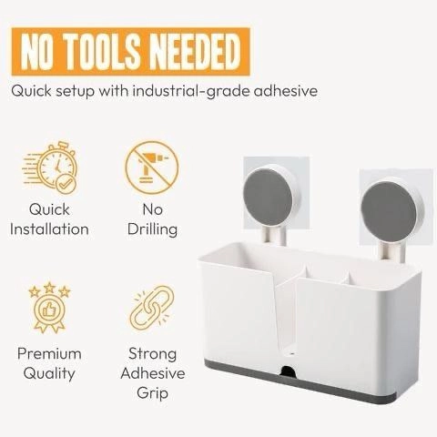 Wall Mounted 3 Compartment Toothbrush Holder With Adhesive Installation