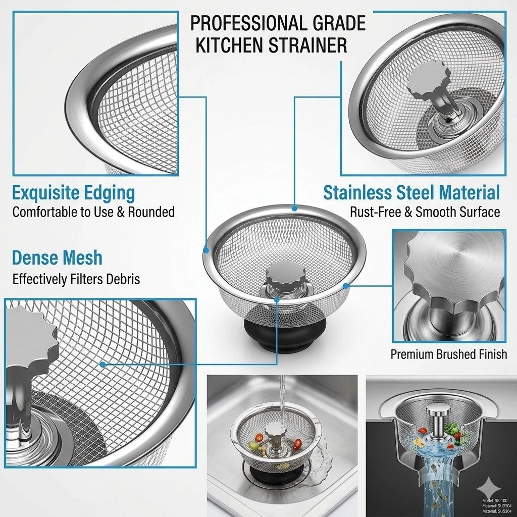 Stainless Steel Sink Strainer Basket Strainer Kitchen Sink Strainer (1 Pc)