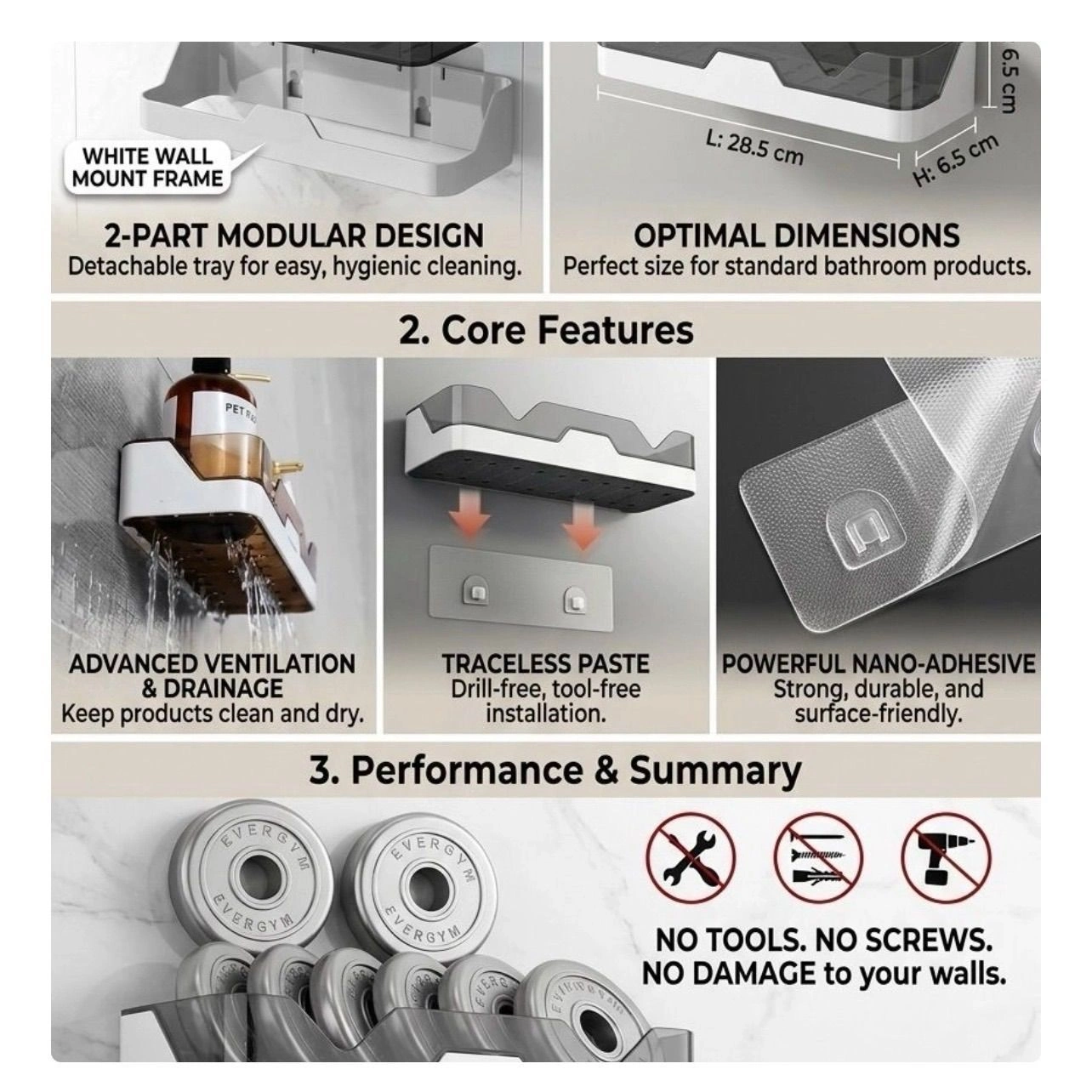 3-in-1 Premium Bathroom & Vanity Organizer Combo (Wall-Mounted Soap Box + Cosmetic Caddy + Toothbrush Holder) 6