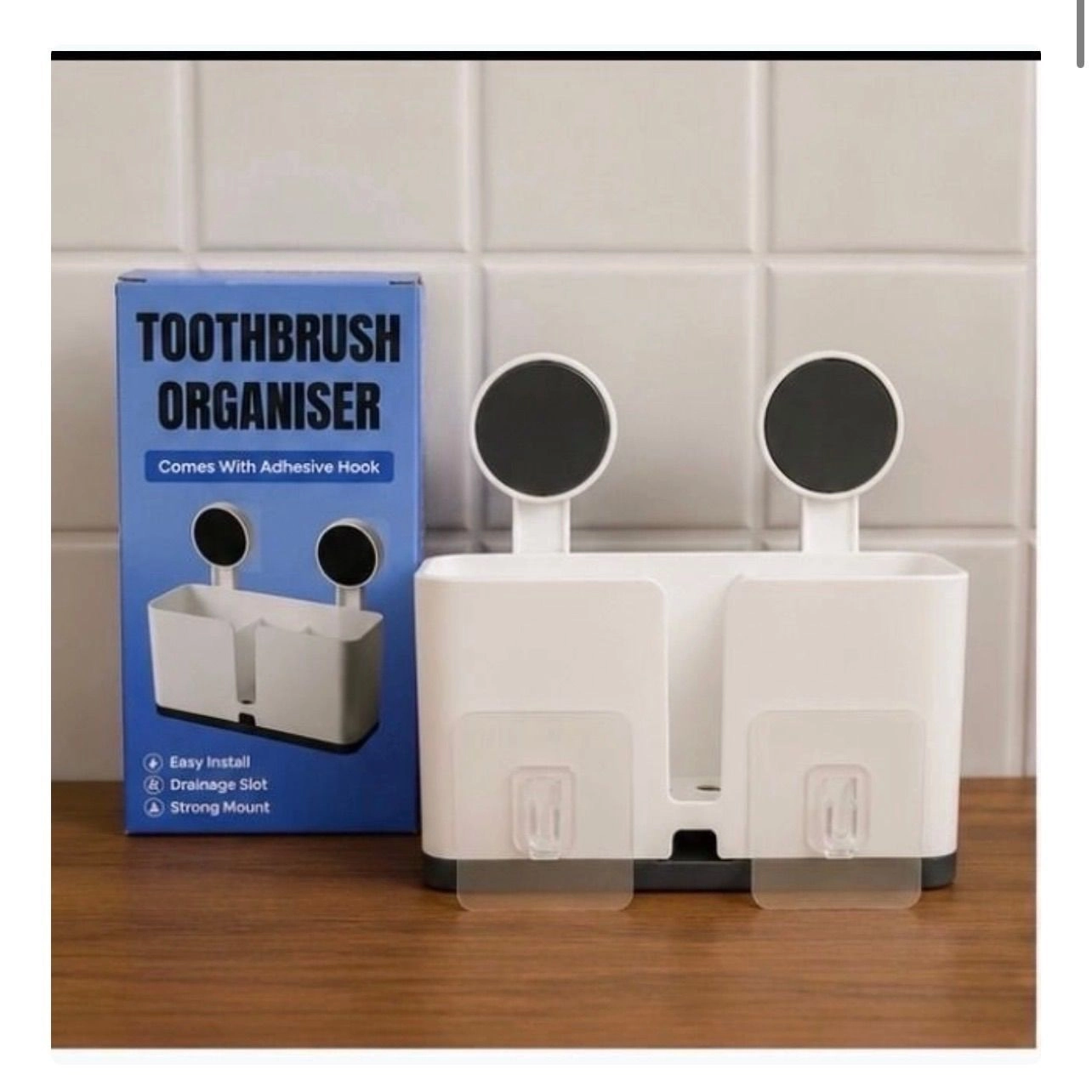 3-in-1 Premium Bathroom & Vanity Organizer Combo (Wall-Mounted Soap Box + Cosmetic Caddy + Toothbrush Holder) 7
