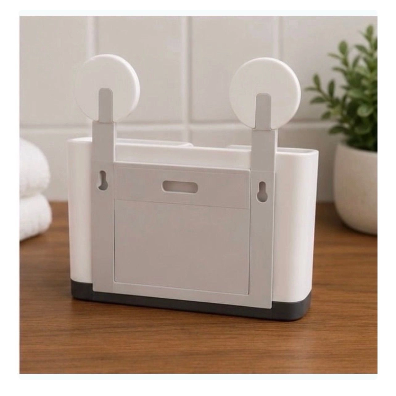 3-in-1 Premium Bathroom & Vanity Organizer Combo (Wall-Mounted Soap Box + Cosmetic Caddy + Toothbrush Holder) 9