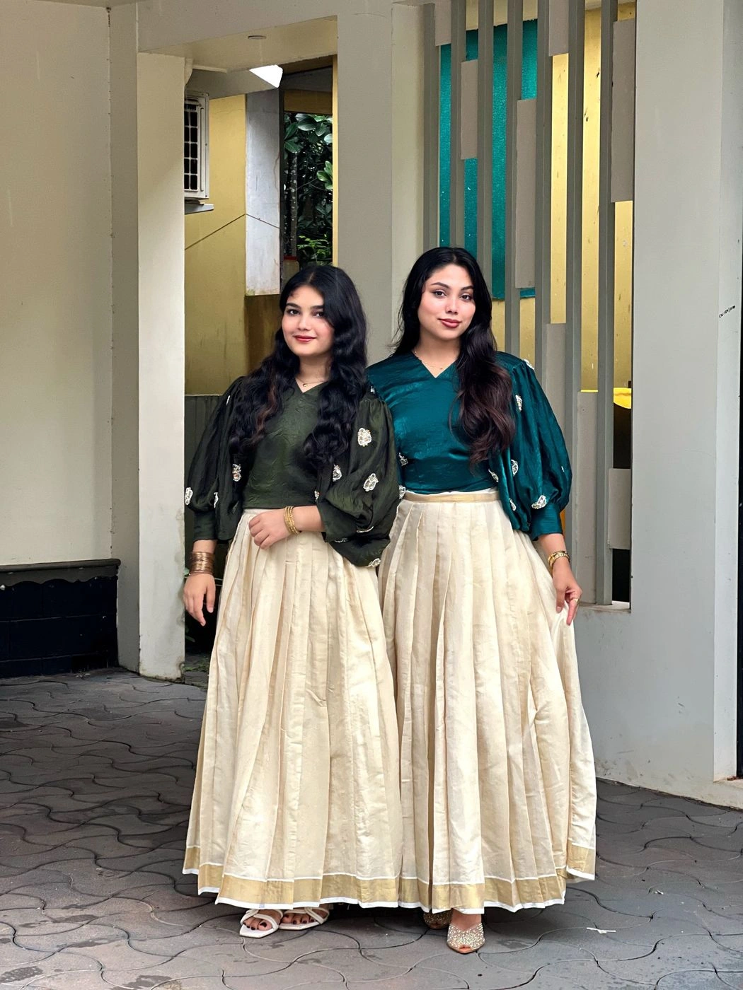 Ethnic South Indian Tissue Silk Lehenga Choli Set for Women | V-Neck Crop Top Blouse with Floral Embroidery & Cream Zari Border Pleated Skirt⁠ 8