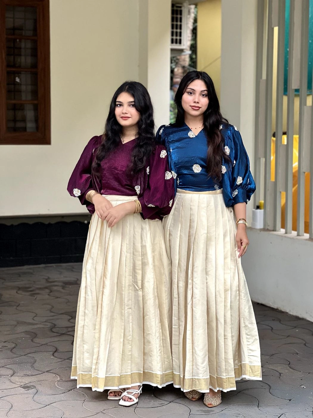 Ethnic South Indian Tissue Silk Lehenga Choli Set for Women | V-Neck Crop Top Blouse with Floral Embroidery & Cream Zari Border Pleated Skirt⁠ 9
