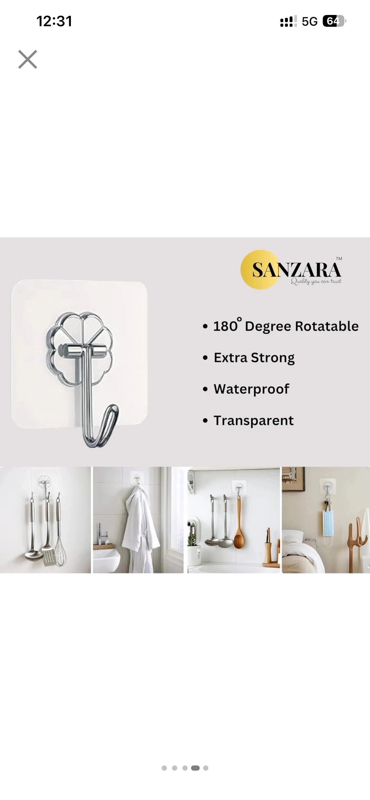 pack of 12 Self Adhesive Wall Hooks Heavy Duty Clear Magic Sticker Hooks for Home Kitchen Bathroom Hanging Towels, Clothes, Utensils - Waterproof & Stainless Steel by 4
