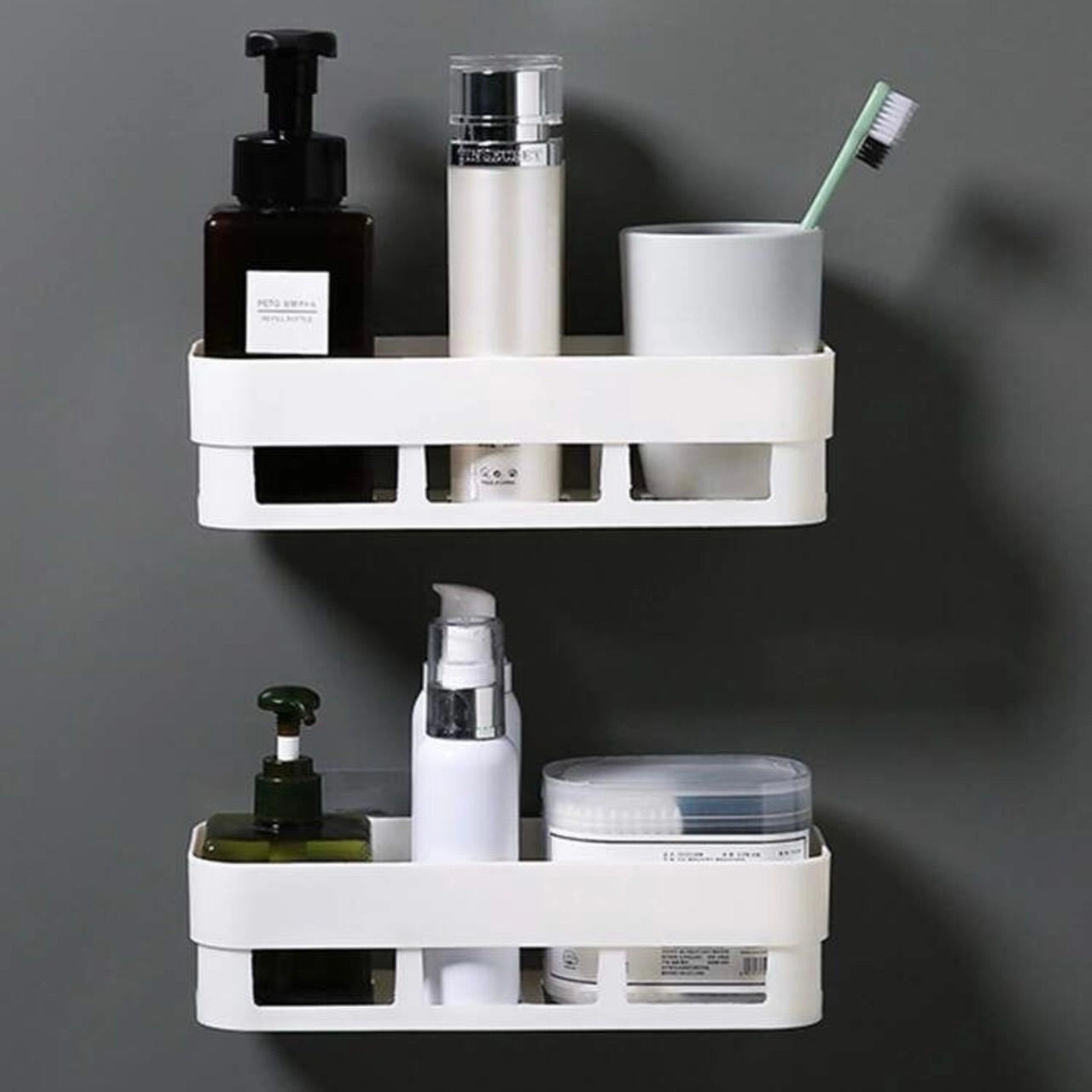 Self-Adhesive Wall Mounted Bathroom Shelf Rack – No-Drill Shower Caddy Organizer for Toiletries & Cosmetics 1