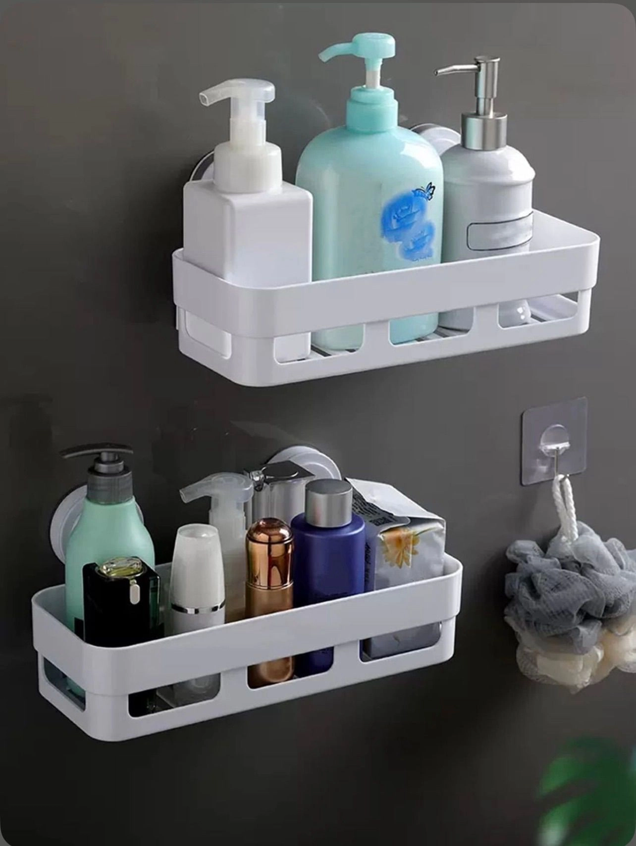 Self-Adhesive Wall Mounted Bathroom Shelf Rack – No-Drill Shower Caddy Organizer for Toiletries & Cosmetics 2