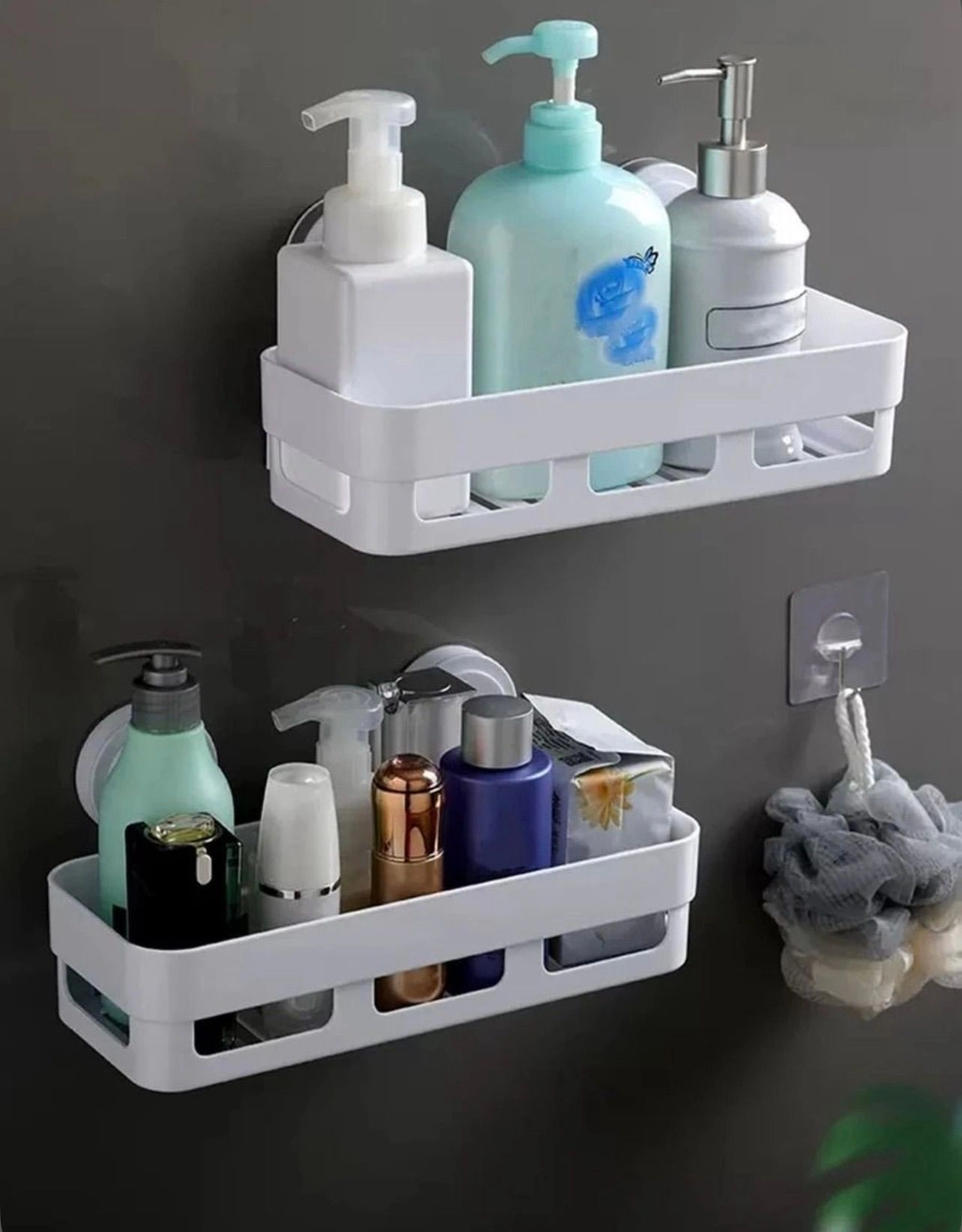 Self-Adhesive Wall Mounted Bathroom Shelf Rack – No-Drill Shower Caddy Organizer for Toiletries & Cosmetics 3