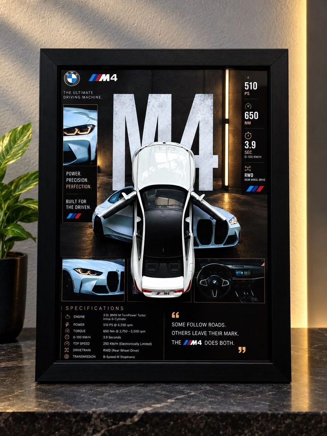 BMW M4 Frame – Pearl White Edition 🤍 3