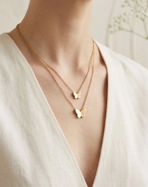 Double Butterfly Layered Necklace