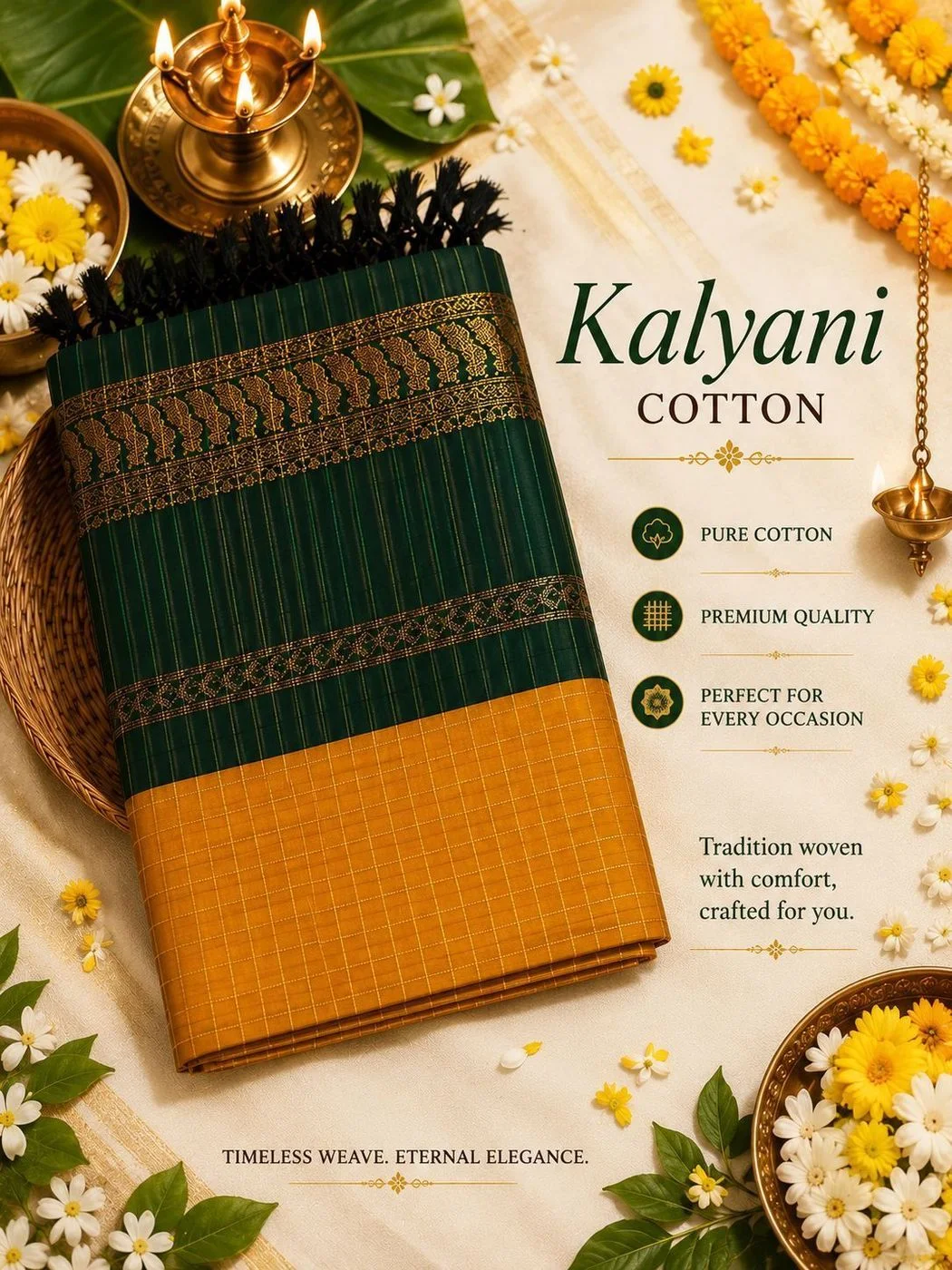 ✨ Kalyani Cotton Saree ✨

Some sarees don't just make you look beautiful—they make you feel effortlessly graceful. 💛