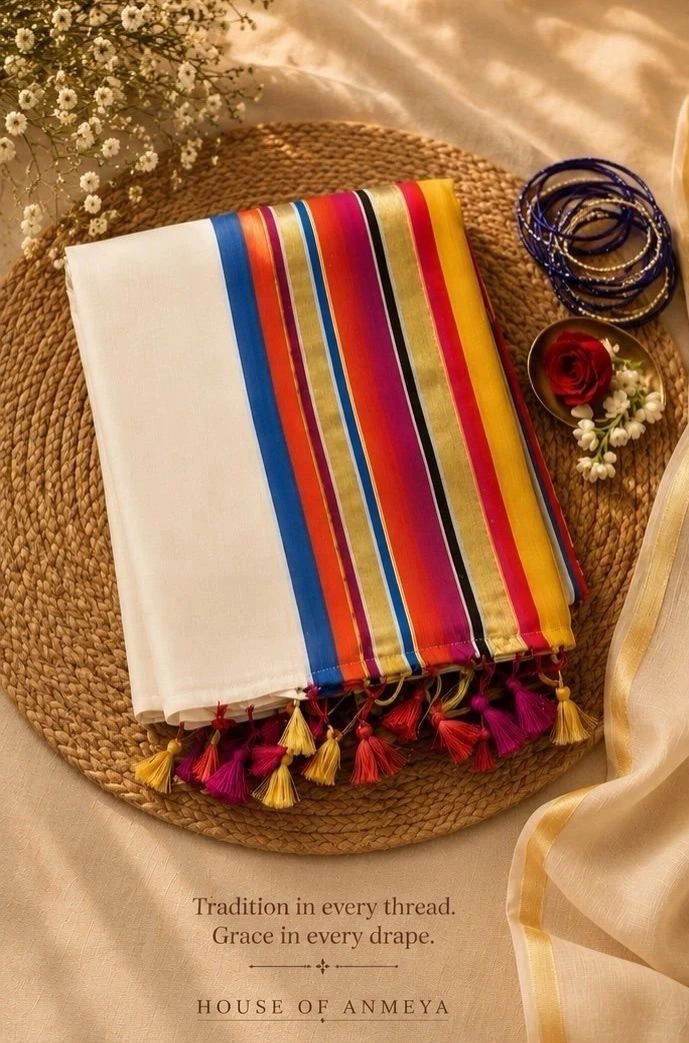 Multicolour Striped Mulcotton Kerala Saree