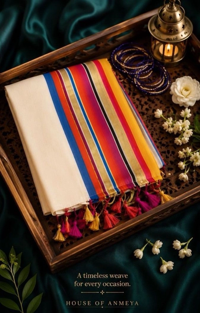 Multicolour Striped Mulcotton Kerala Saree