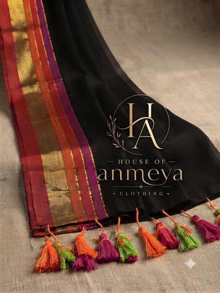 Black Mulcotton Kerala Saree with Zari Border 3