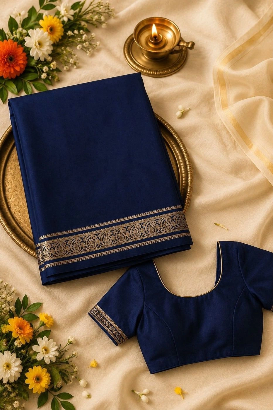 Royal Blue Crape Saree