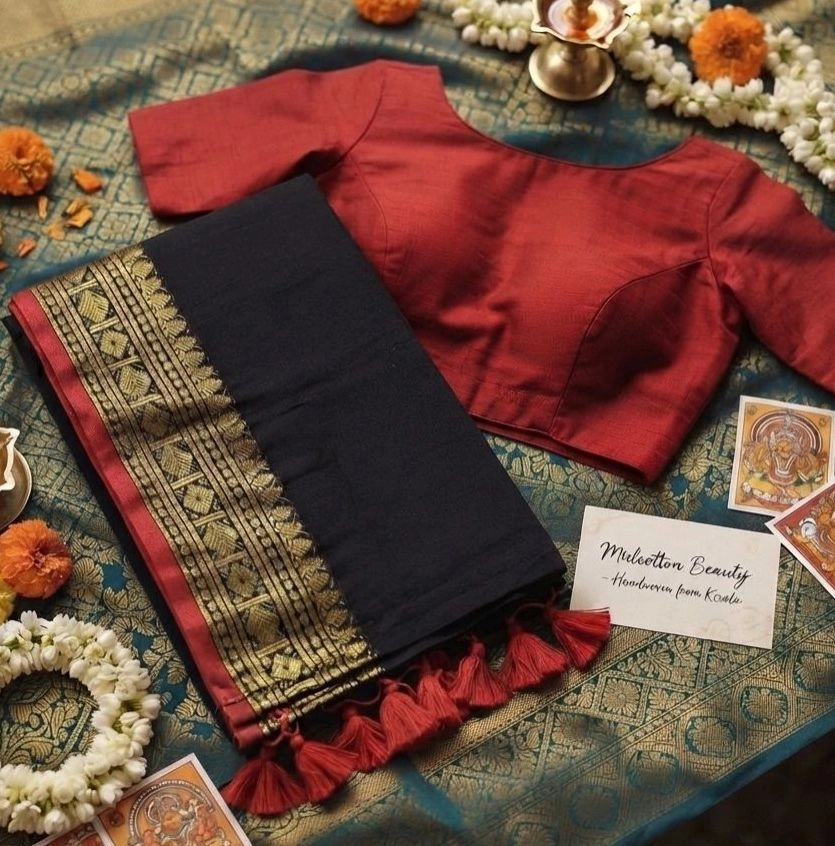 Black Mulcotton Kerala Saree
