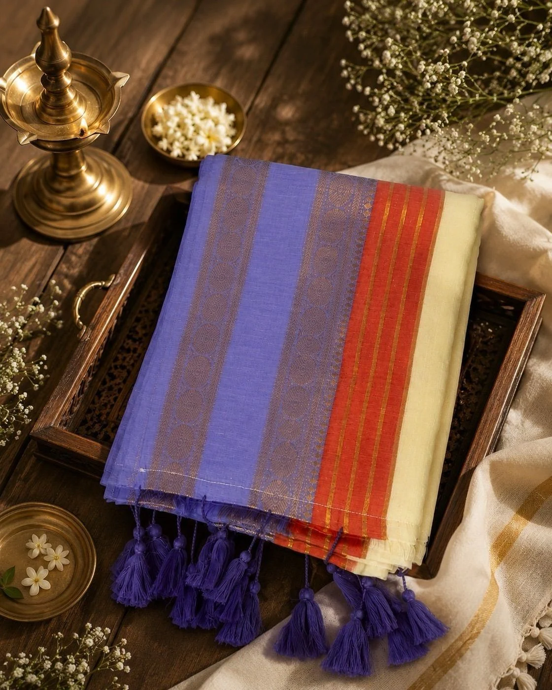 Lavender Mulcotton Kerala Saree