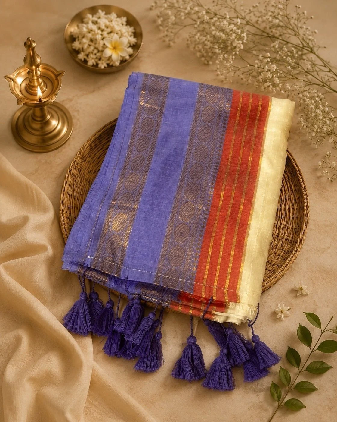 Lavender Mulcotton Kerala Saree