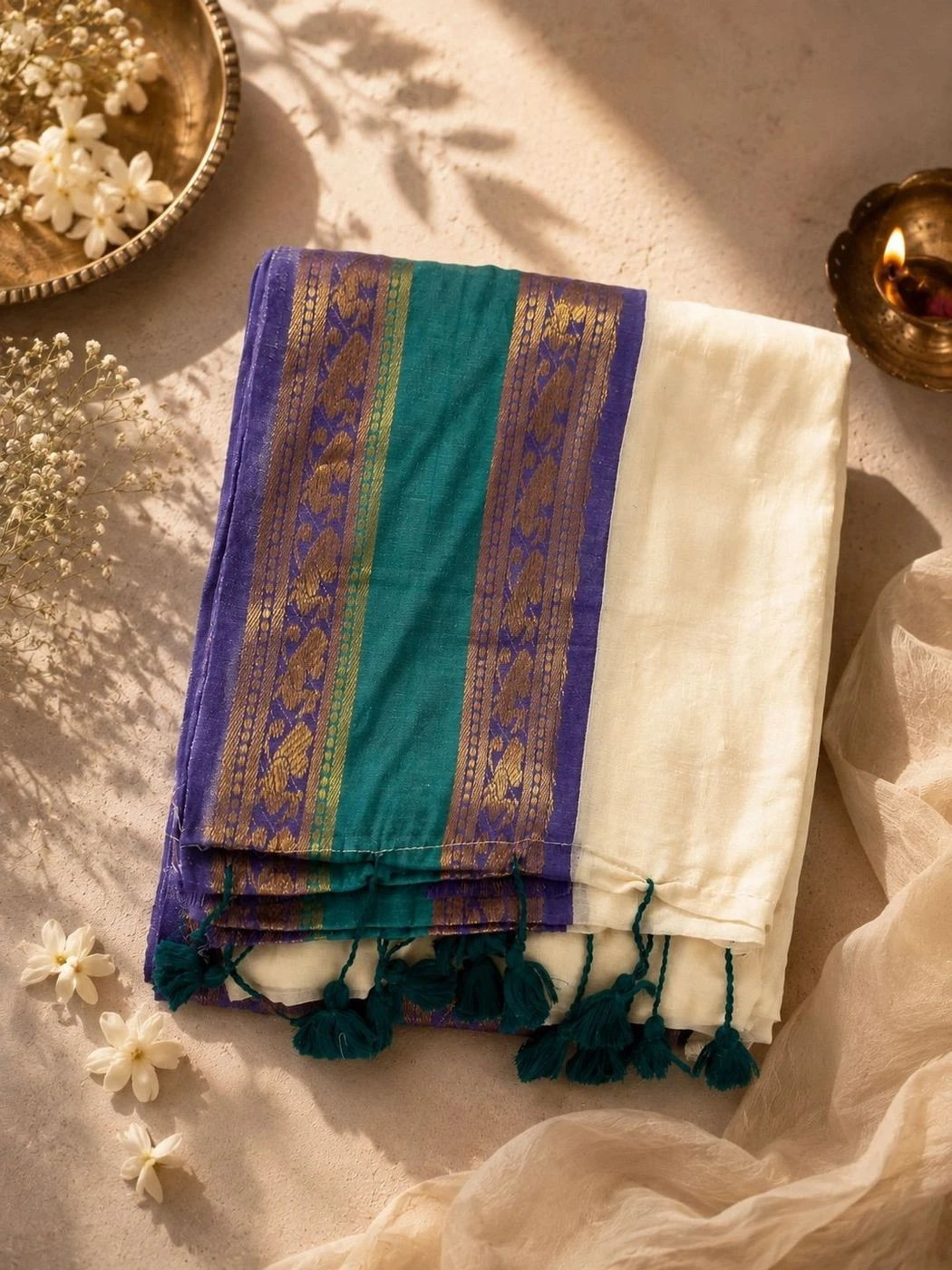 Mulcotton Neela Kara Saree