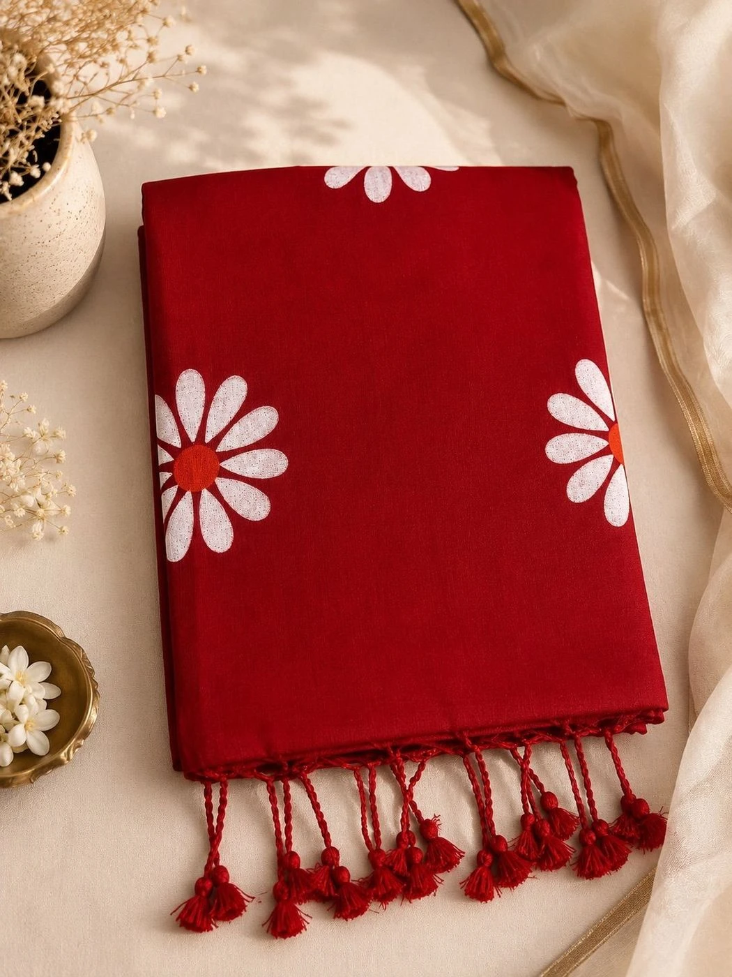 Kadhi cotton Red with White