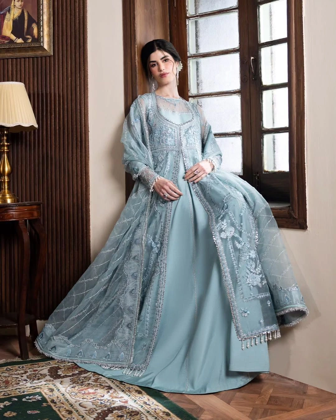 Ice Blue Embroidered Festive Gown