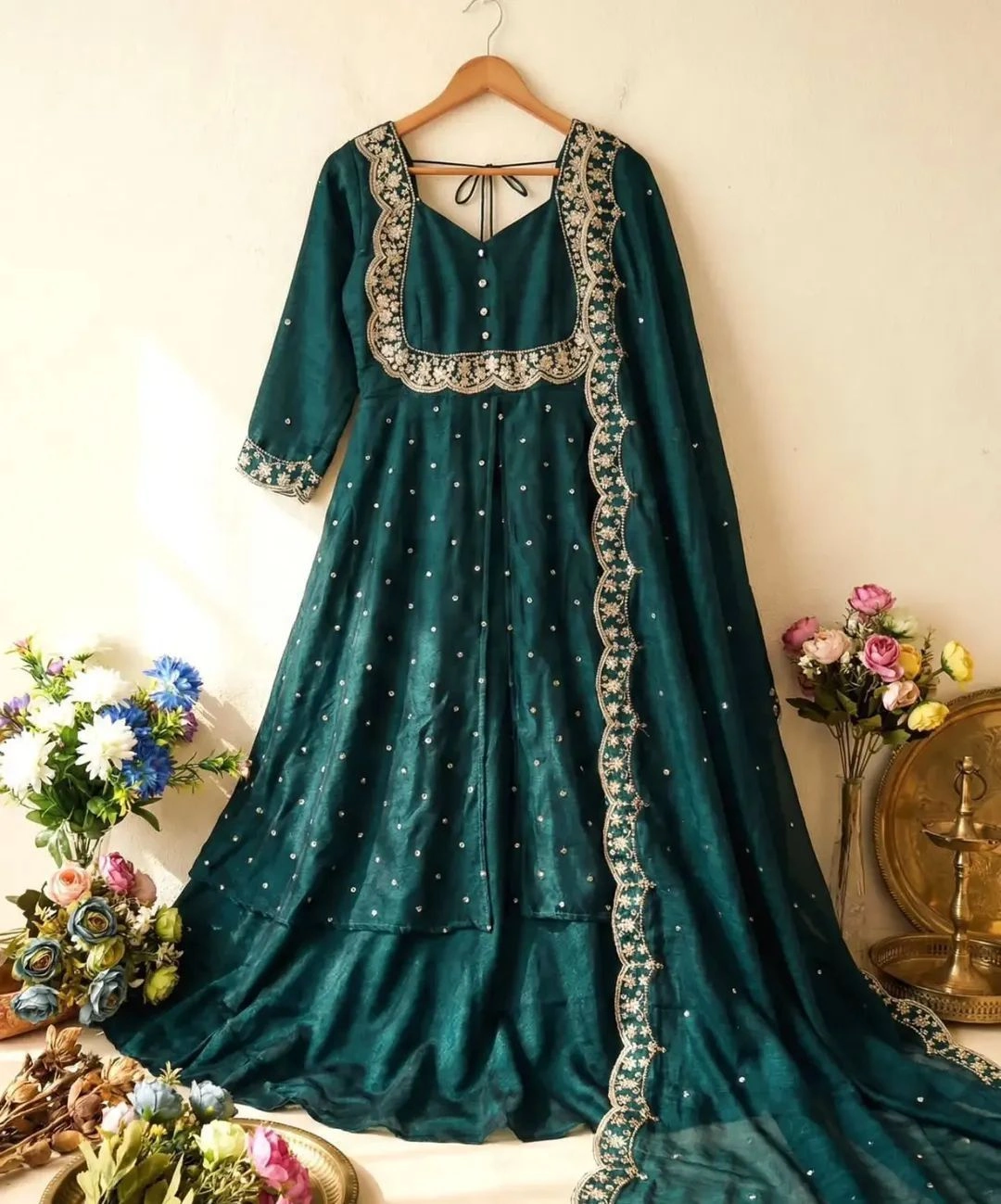 Heavy Fandy Silk Gown with Dupatta 10
