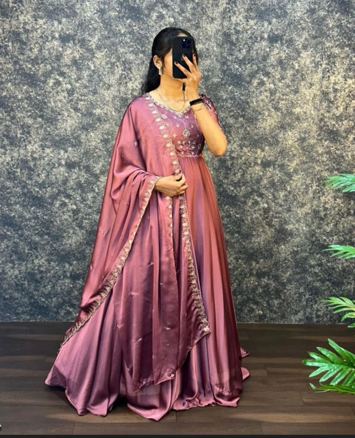Mauve Embroidered Anarkali Gown with Dupatta