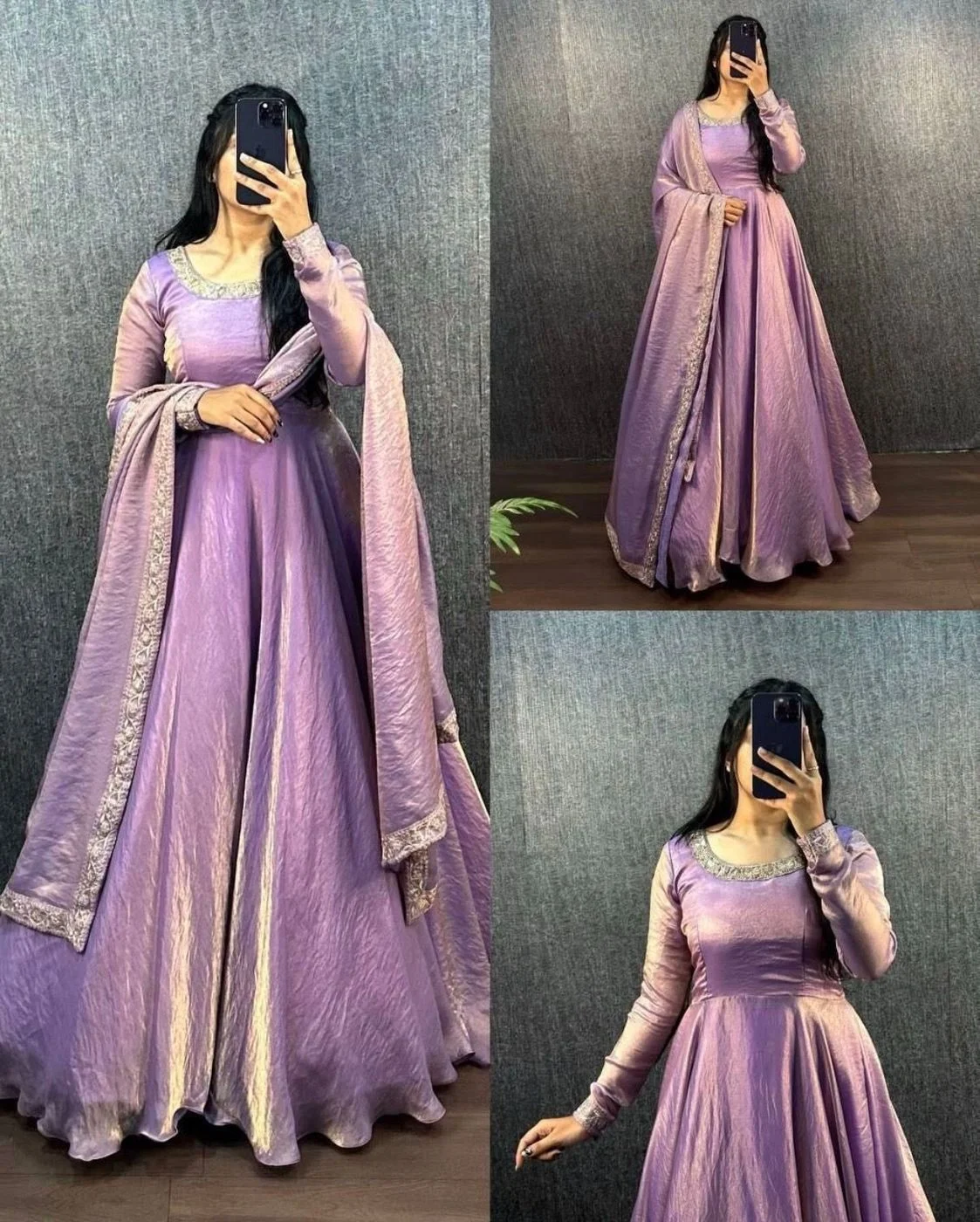 Mauve Embroidered Anarkali Gown with Dupatta 2