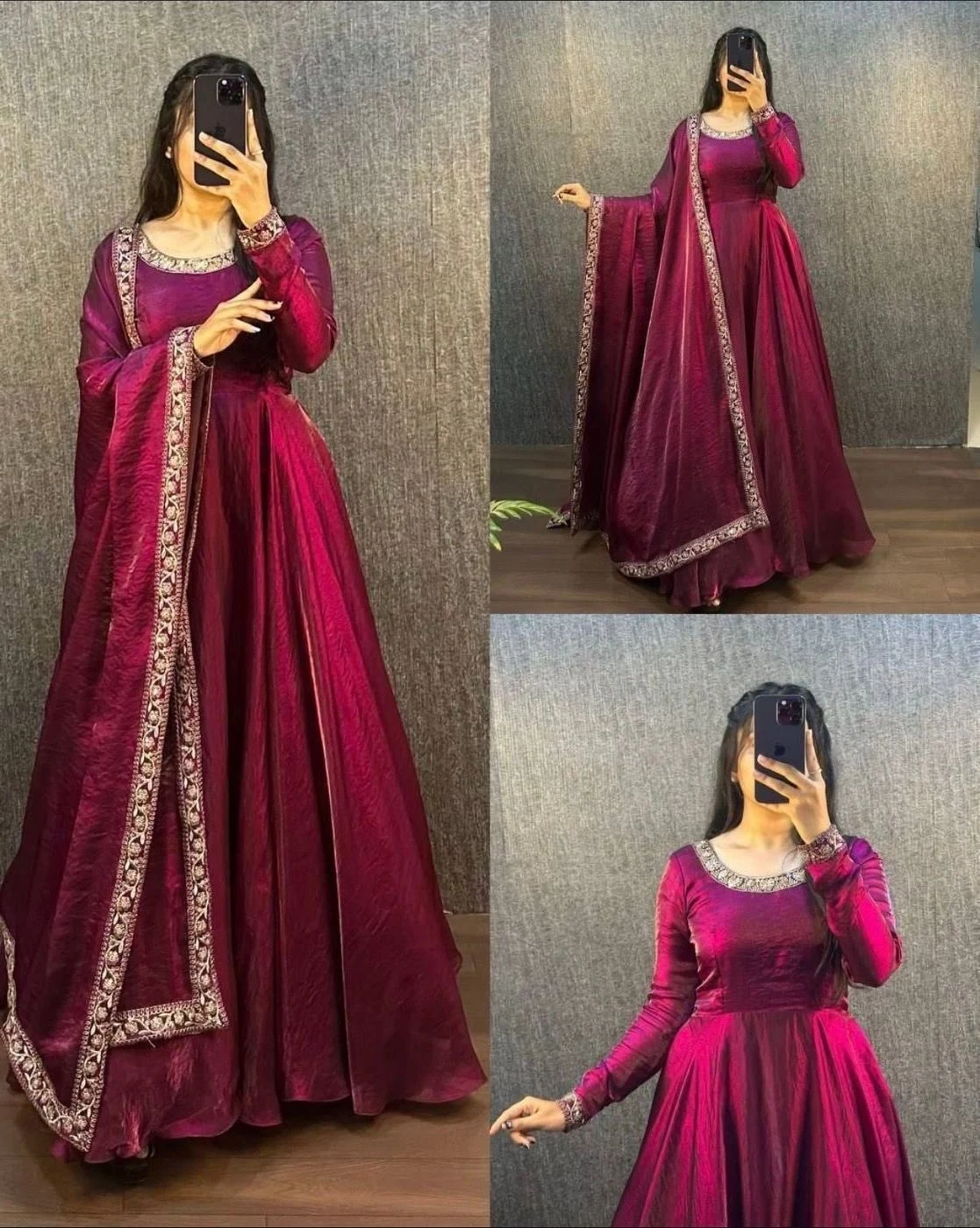 Mauve Embroidered Anarkali Gown with Dupatta 5